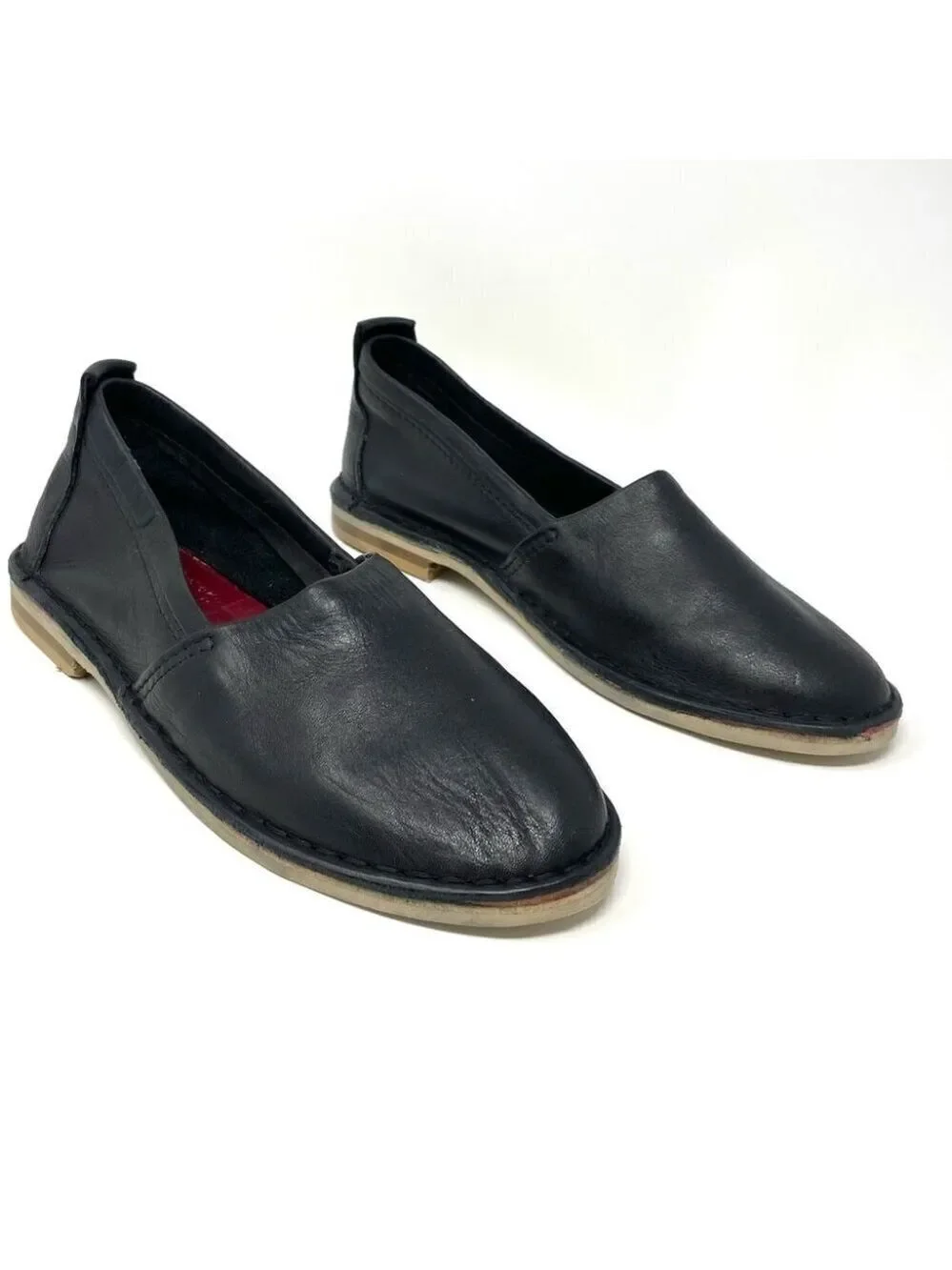 ** Redemption Handmade Black Leather Slip On Shoes Size M5/W8/EU38